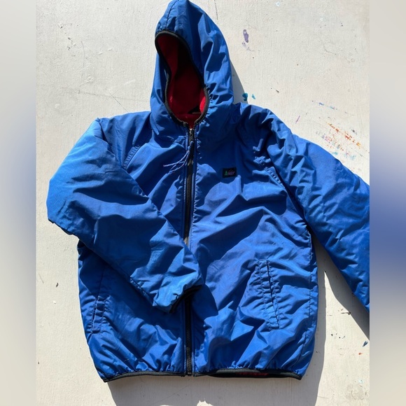 Kid's Vintage REI Jacket Blue Solid L Camp Hike Light Packable Lined Fleece - Picture 6 of 14